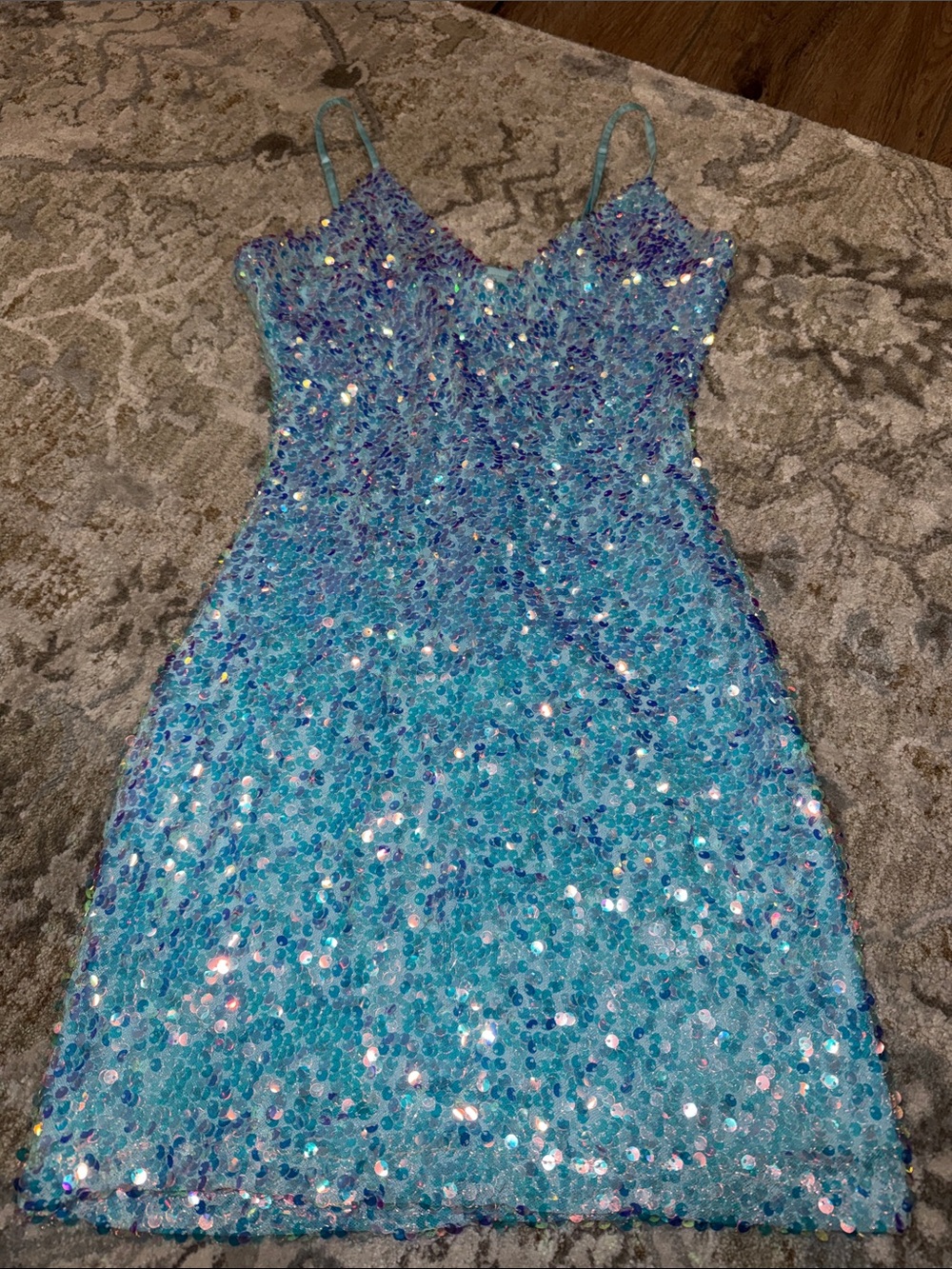 Windsor Aqua stretchy Sequin Strap Dress- XS/S. Homecoming. Formal. Dance.